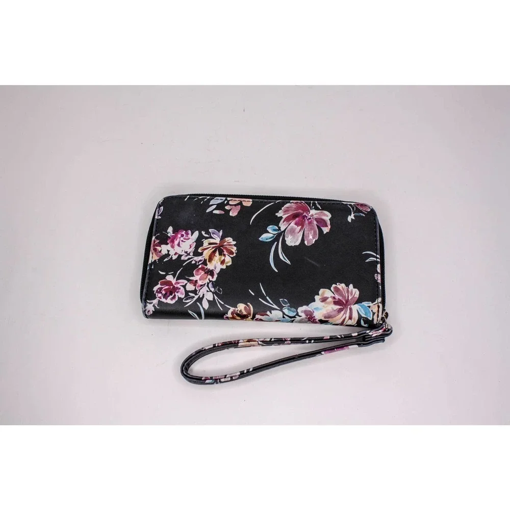 Nine West Wristlet Floral Faux Leather Black